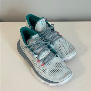 Under Armour Grey Coral and Teal Court Shoes